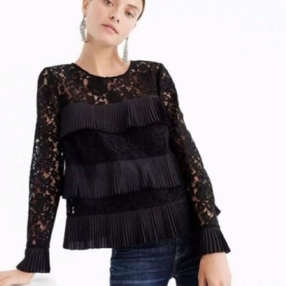 J Crew Long Sleeve Lace Ruffled Blouse Size 00
